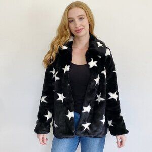 AQUA Faux Fur Star Black Jacket NWT Medium